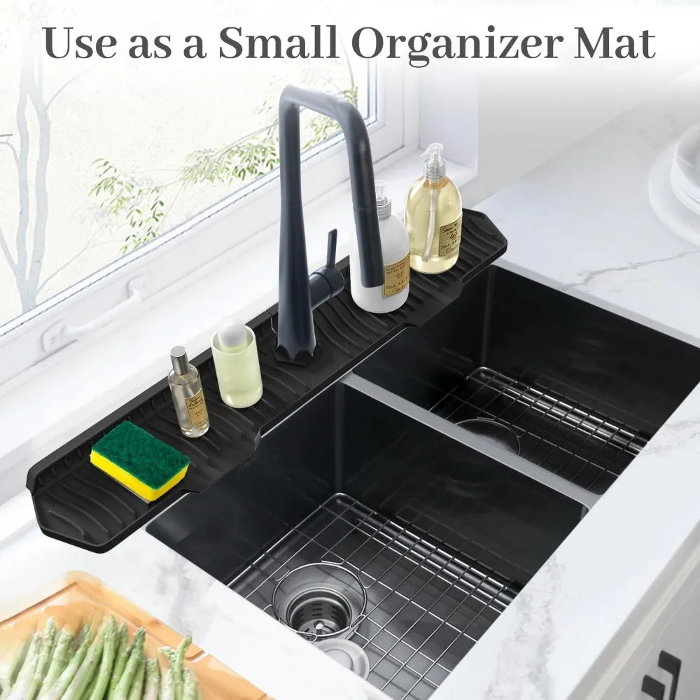 24/29.5inch Kitchen Sink Splash Guard,Silicone Draining Mat for Sink,Sink Protectors for Kitchen Sink Mat, Splash Guard Kitchen