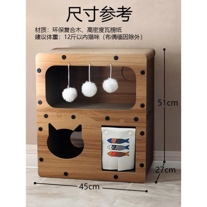 Double-Layer Scratch Board Nest Integrated Two House Cattery Wear-Resistant Non-Chip Grinding Claw Board