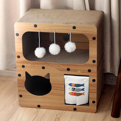 Double-Layer Scratch Board Nest Integrated Two House Cattery Wear-Resistant Non-Chip Grinding Claw Board