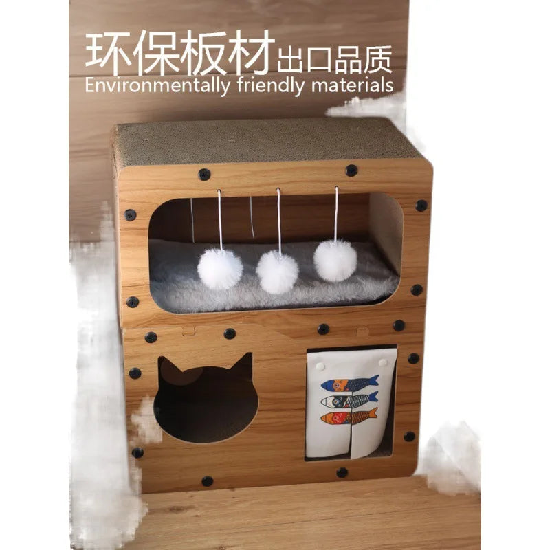 Double-Layer Scratch Board Nest Integrated Two House Cattery Wear-Resistant Non-Chip Grinding Claw Board