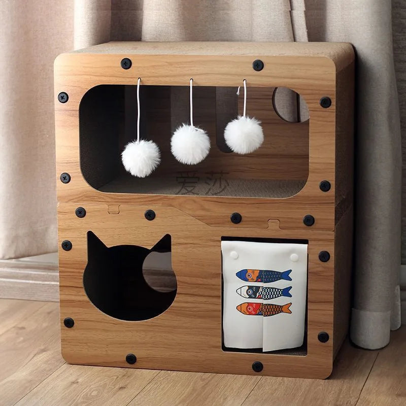 Double-Layer Scratch Board Nest Integrated Two House Cattery Wear-Resistant Non-Chip Grinding Claw Board